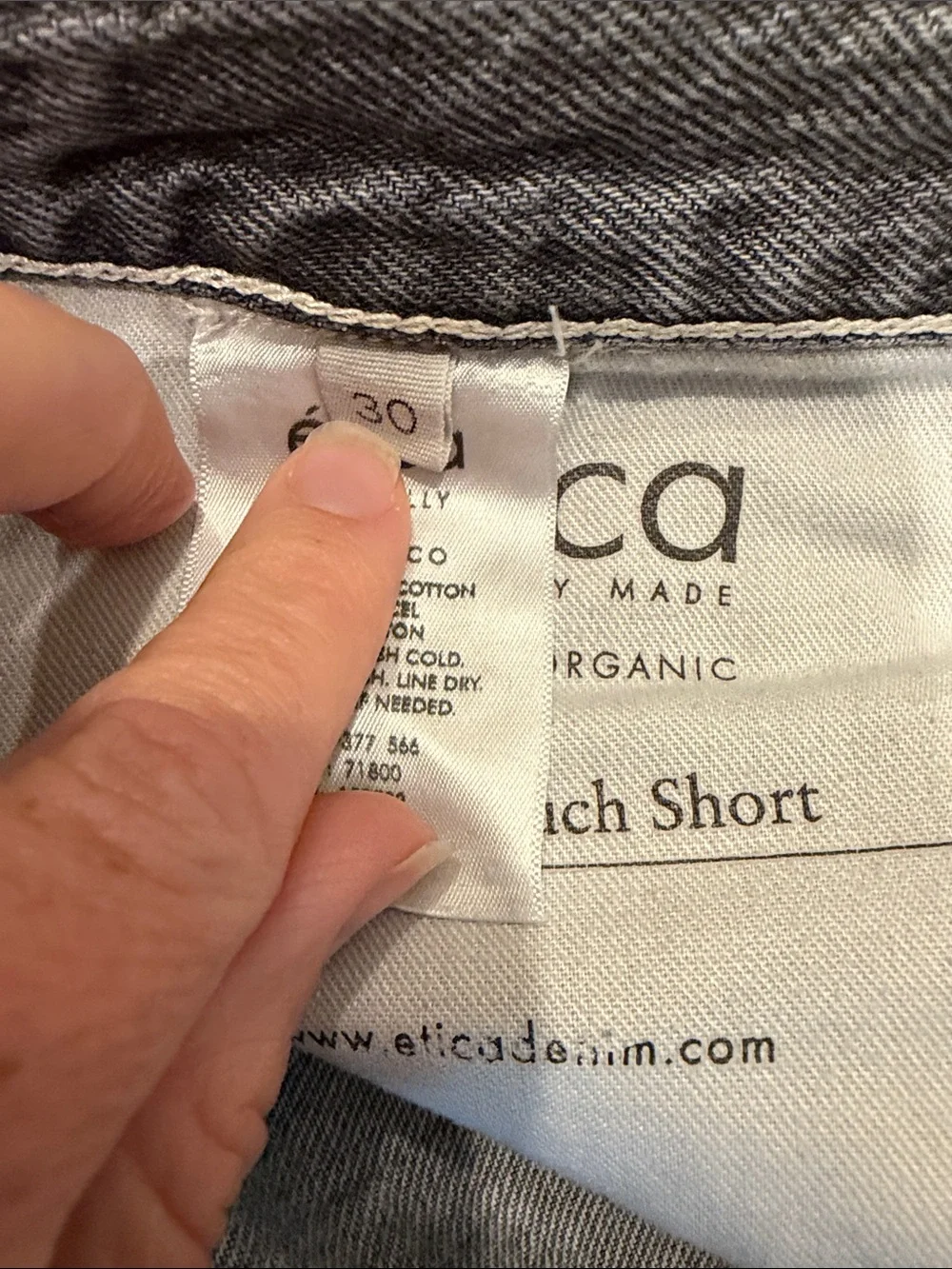 Etica Haven Slouch Short in Faded Grey with Raw Hem and Button Fly